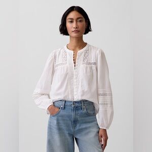 GAP Ivory Lace Pintuck Button-Up Blouse